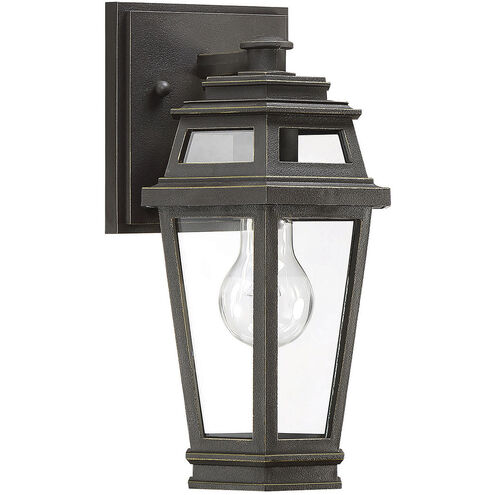 Holbrook 1 Light 12 inch Textured Bronze With Gold Highlights Outdoor Wall Lantern, Small