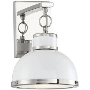 Corning 1 Light 8 inch White with Polished Nickel Accents Wall Sconce Wall Light in White/Polished Nickel