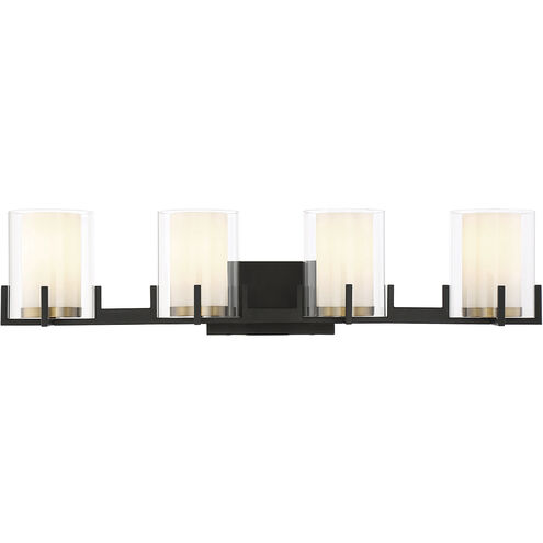 Eaton 4 Light 33 inch Matte Black with Warm Brass Accents Vanity Light Wall Light