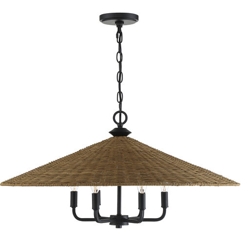 Eman 6 Light 30 inch Matte Black with Dark Rattan Pendant Ceiling Light