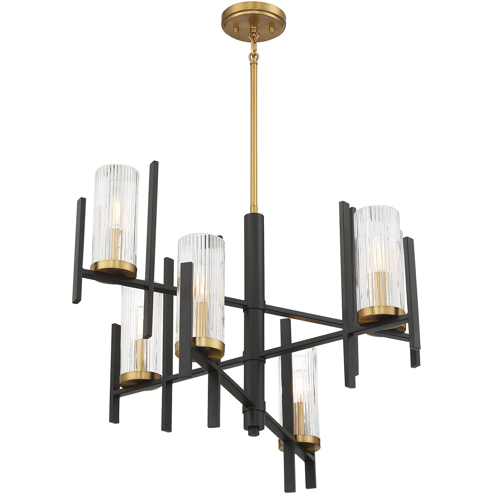 Midland 6 Light 28 inch Black with Warm Brass Accents Chandelier Ceiling Light