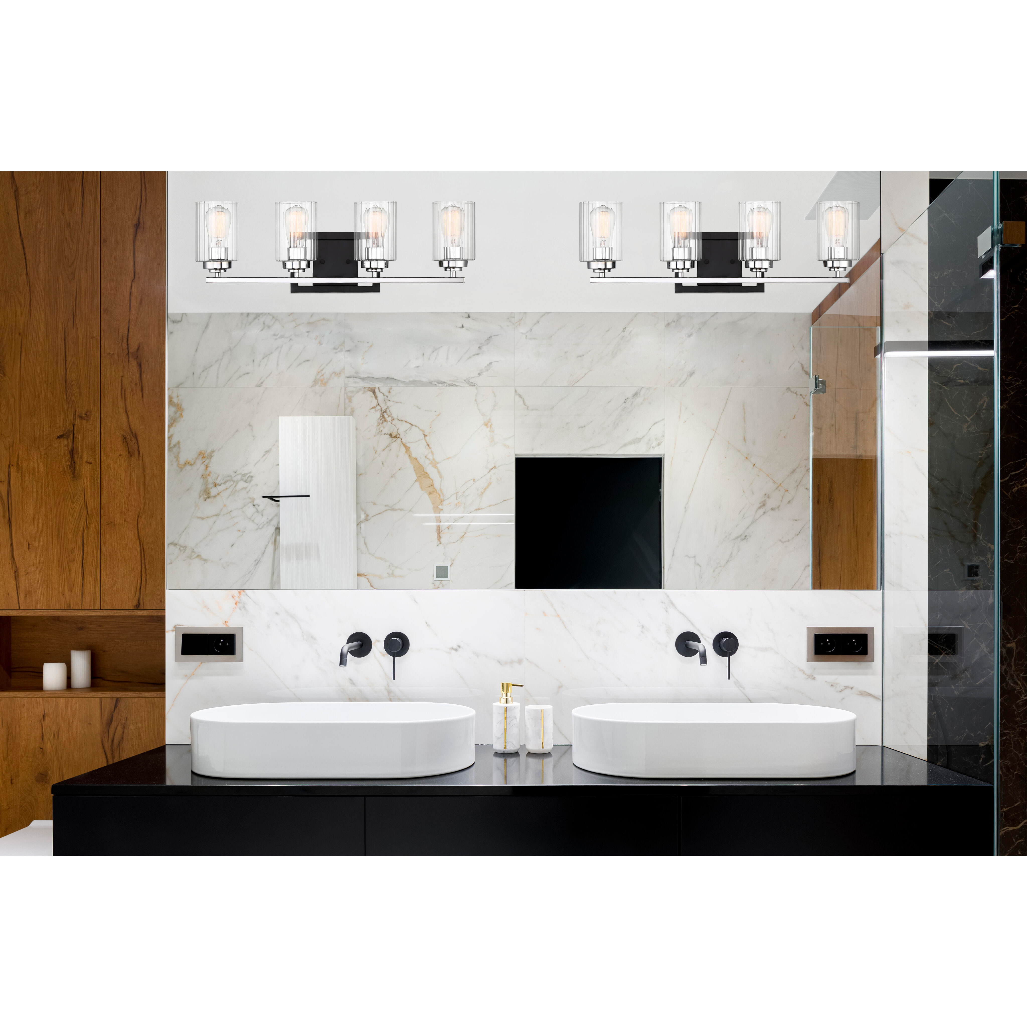 Black and chrome store bathroom vanity light