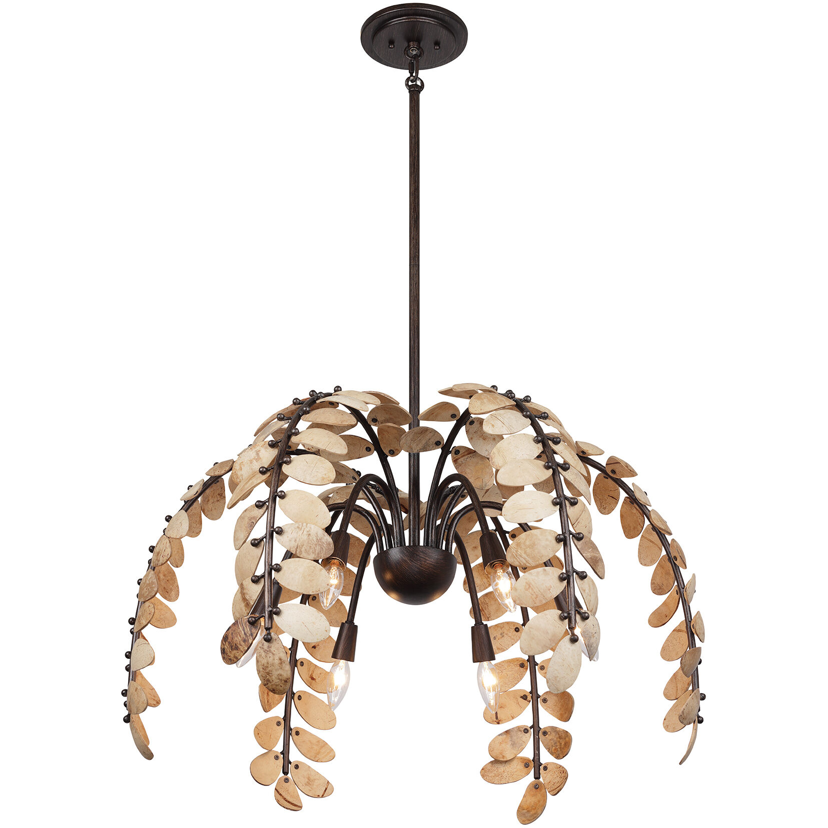 Grecian 6 Light 30 inch Champagne Mist with Coconut Shell Chandelier Ceiling Light