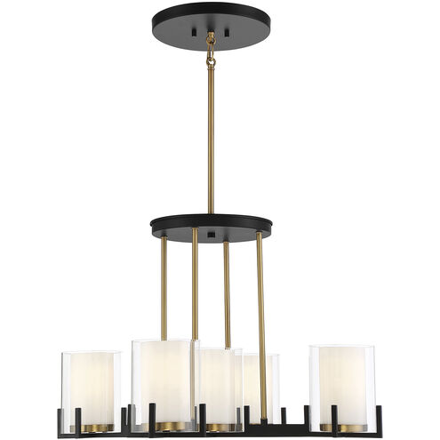 Eaton 5 Light 27 inch Matte Black with Warm Brass Accents Chandelier Ceiling Light