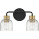 Flagler 2 Light 14.5 inch Matte Black with Warm Brass Accents Bathroom Vanity Light Wall Light, Lighting One