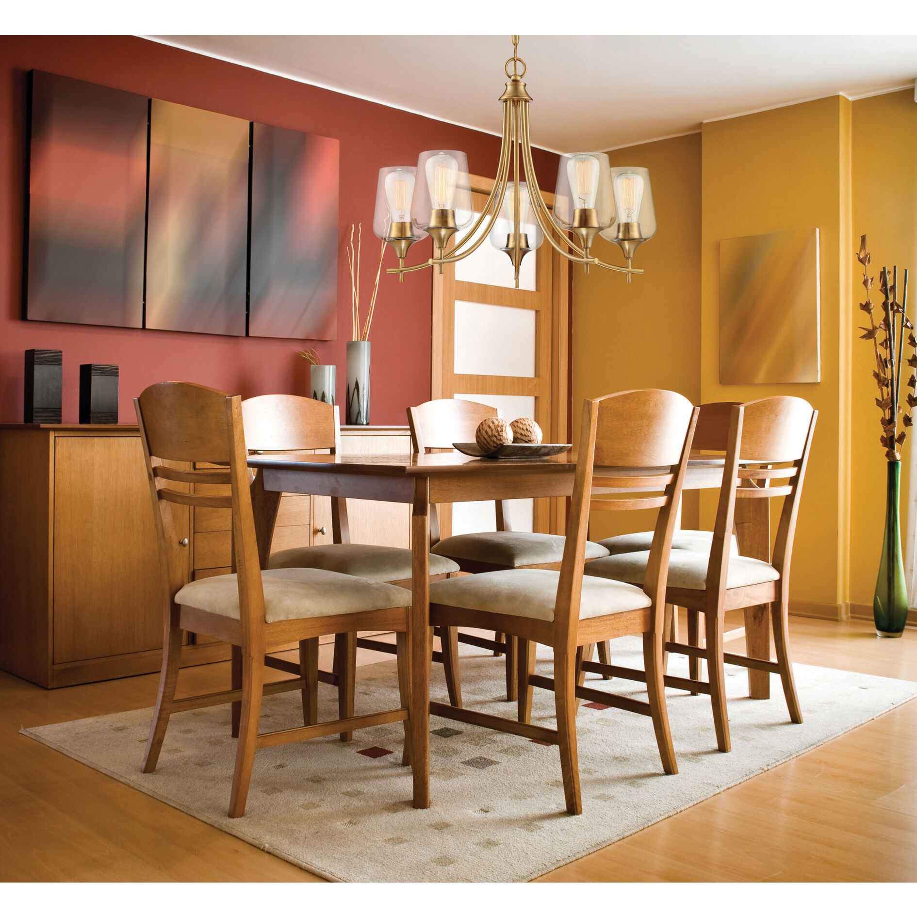 Octave 5 Light 23 inch Warm Brass Chandelier Ceiling Light, Essentials