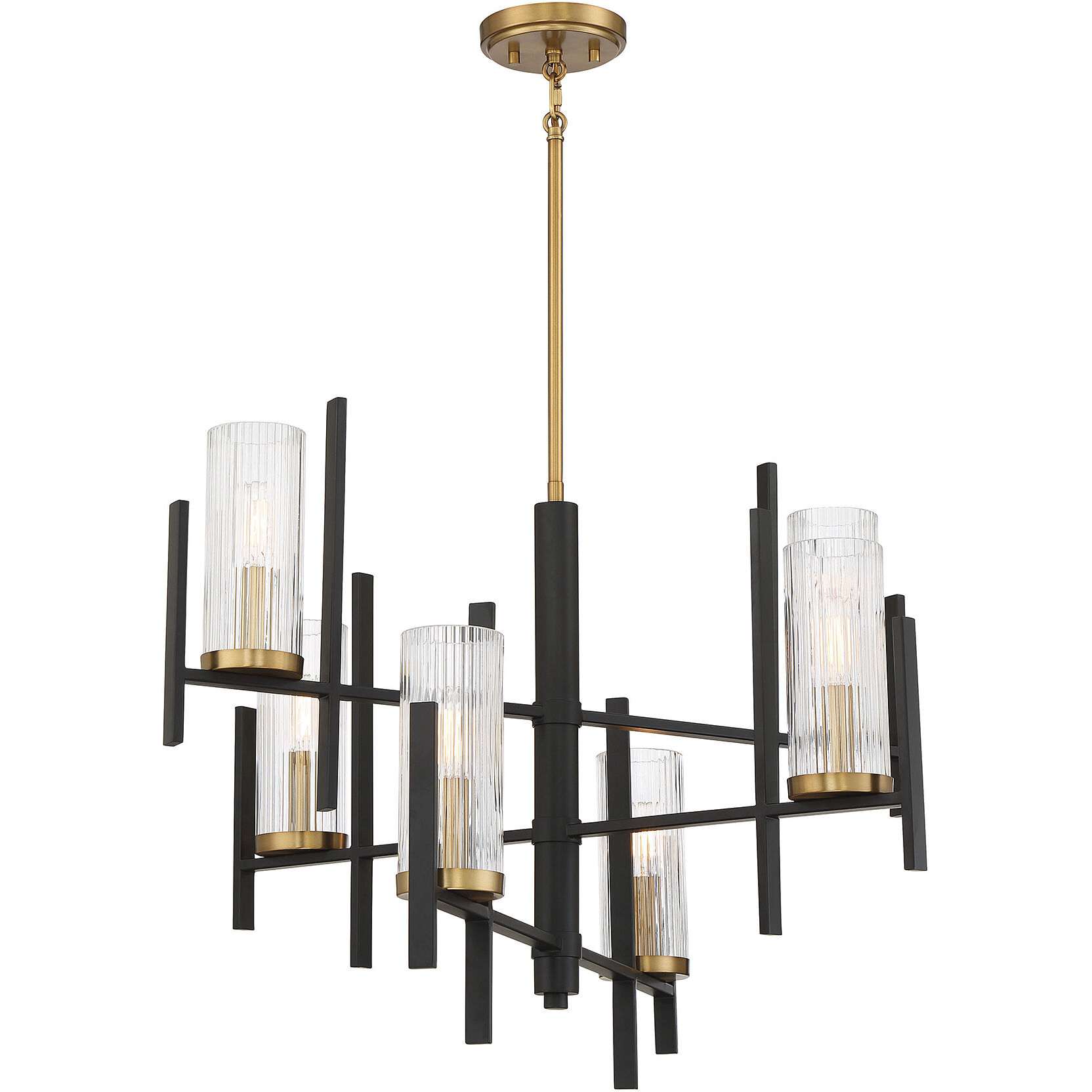 Midland 6 Light 28 inch Black with Warm Brass Accents Chandelier Ceiling Light