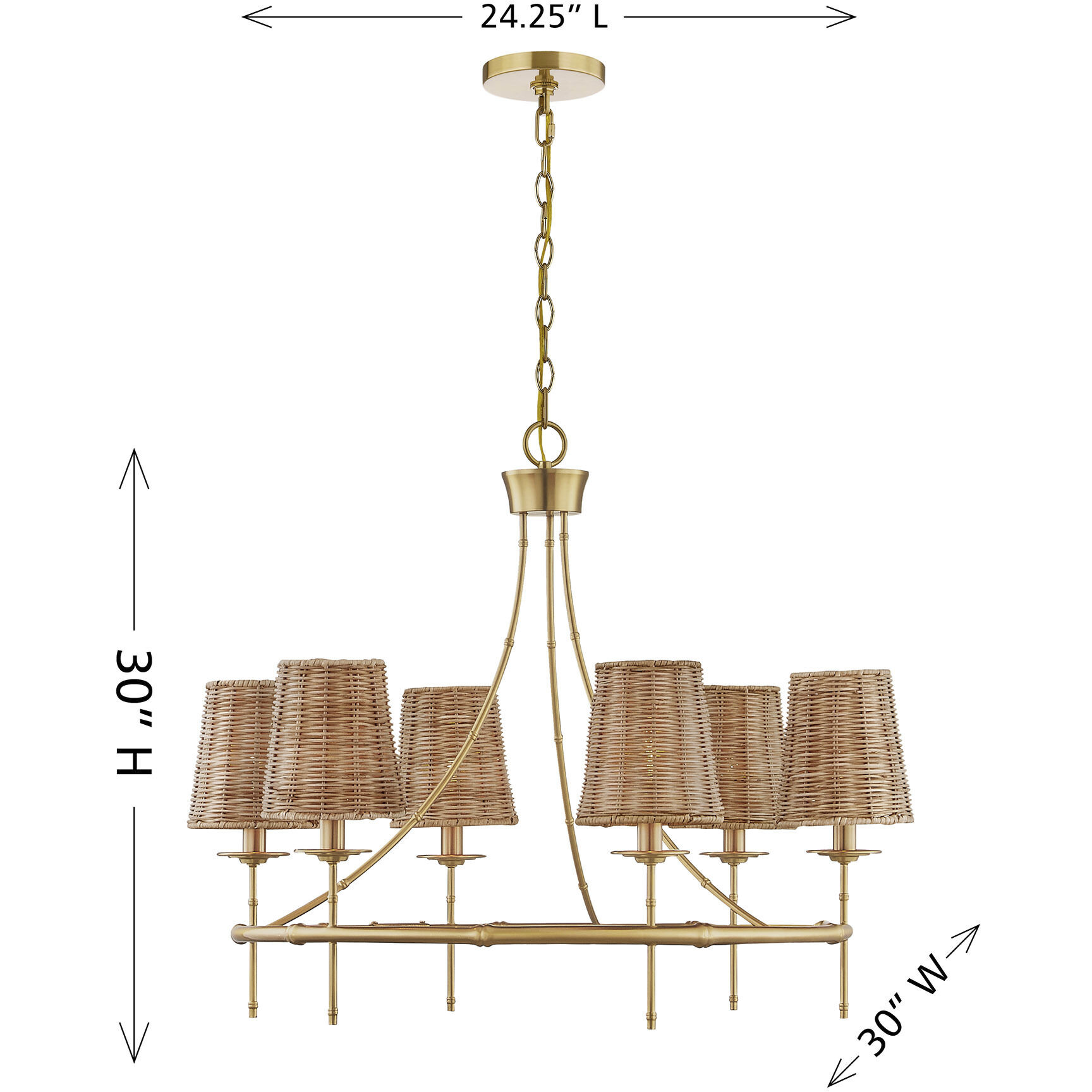 Ashbury 6 Light 30 inch Warm Brass Chandelier Ceiling Light
