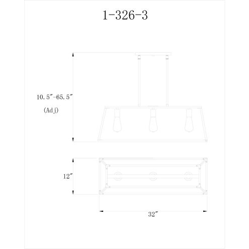 Denton 3 Light 32.75 inch Warm Brass Linear Chandelier Ceiling Light, Essentials