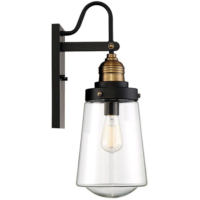 Macauley Outdoor Wall Lantern in Vintage Black with Warm Brass