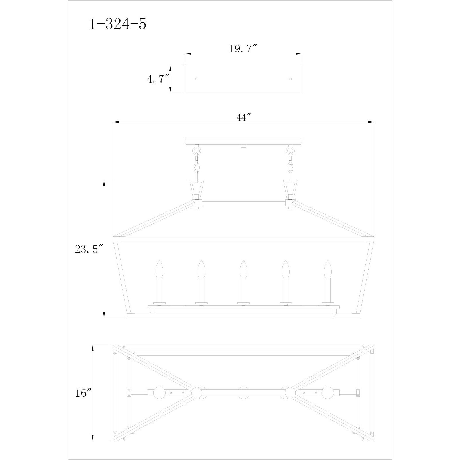 Townsend 5 Light 44 inch Classic Bronze Linear Chandelier Ceiling Light, Essentials