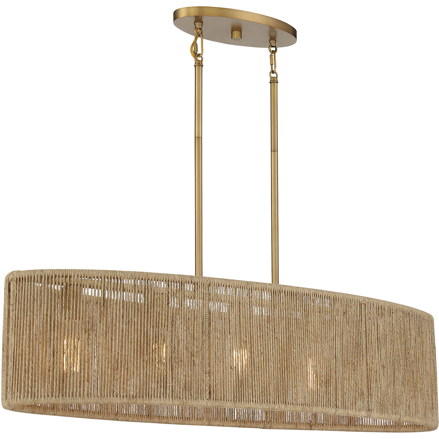 Ashe 5 Light 42 inch Warm Brass and Rope Linear Chandelier Ceiling Light, Oval