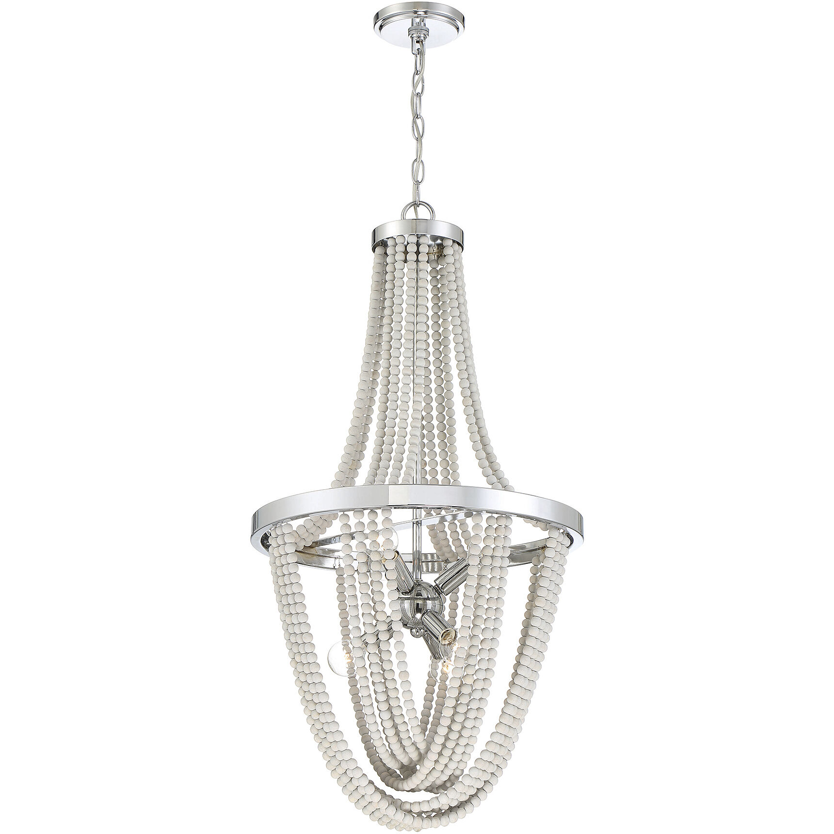 Contessa 6 Light 18 inch Polished Chrome with Wooden Beads Chandelier Ceiling Light, Wooden Beads