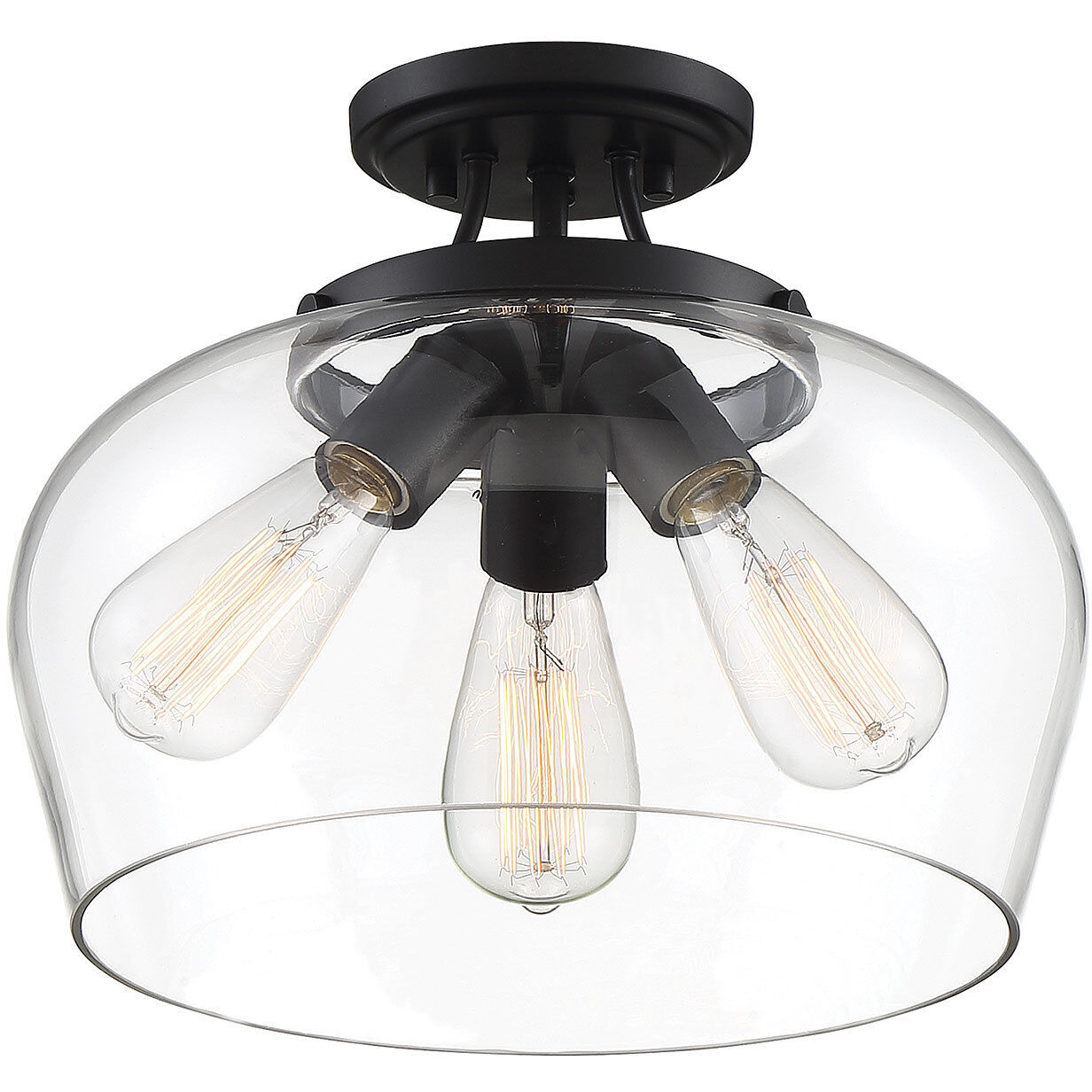 Octave 3 Light 13 inch Black Semi-Flush Ceiling Light, Essentials