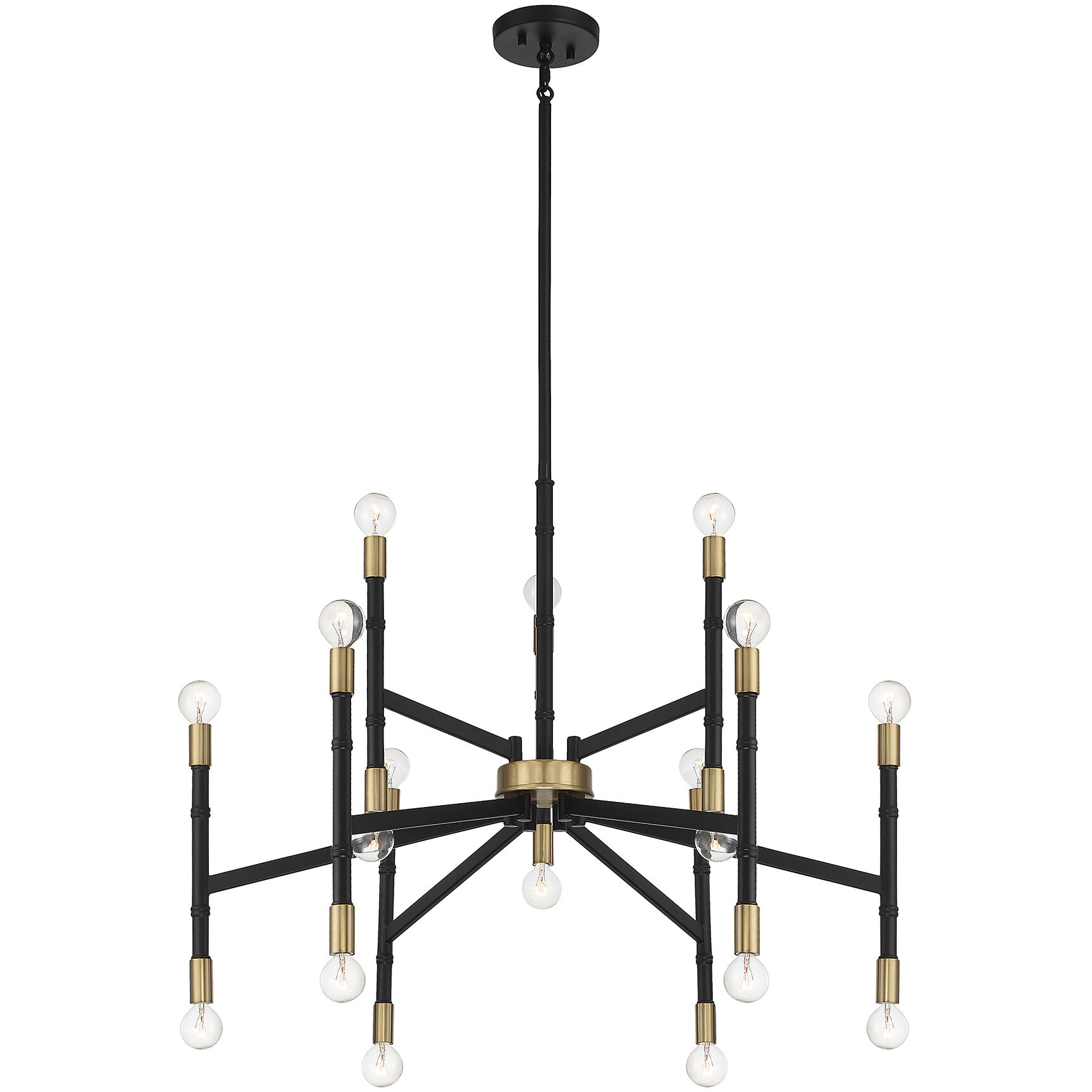 Rossi 18 Light 32 inch Matte Black with Warm Brass Chandelier Ceiling Light