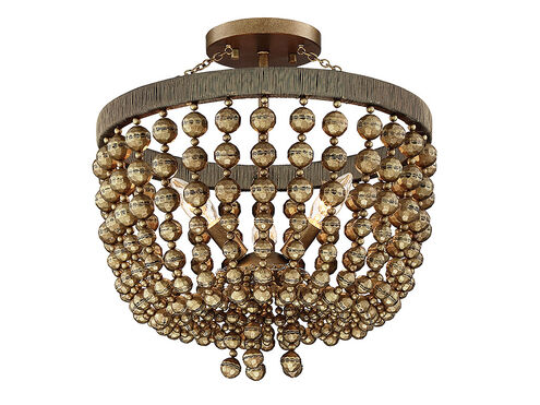 Cranford 3 Light 16 inch Vintage Brass Semi-Flush Mount Ceiling Light