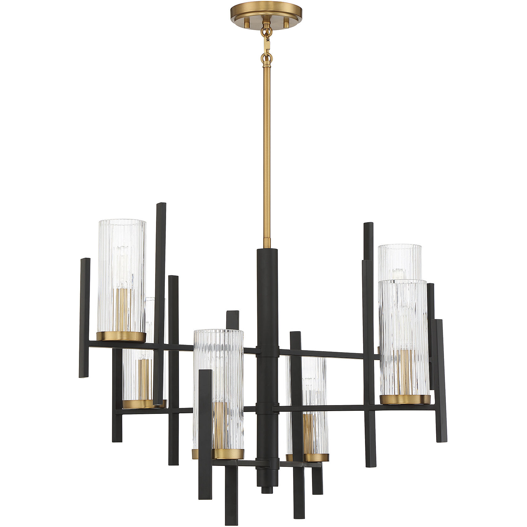 Midland 6 Light 28 inch Black with Warm Brass Accents Chandelier Ceiling Light