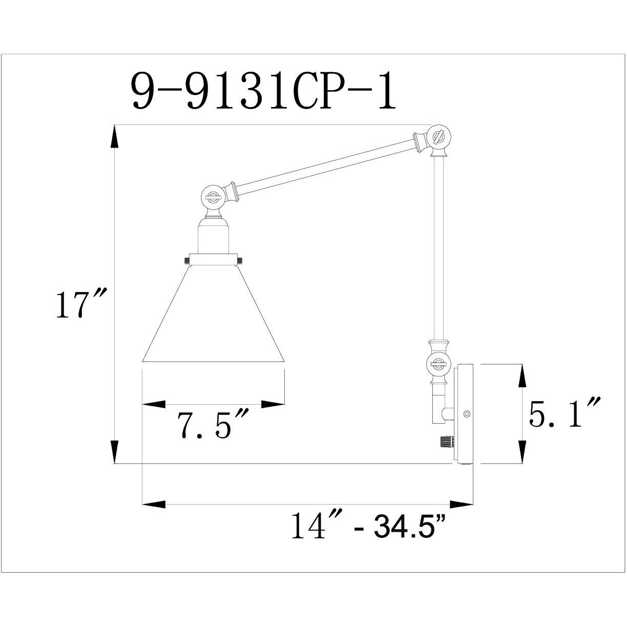 Drake 33.75 inch 60.00 watt Polished Nickel Adjustable Wall Sconce Wall Light, Essentials