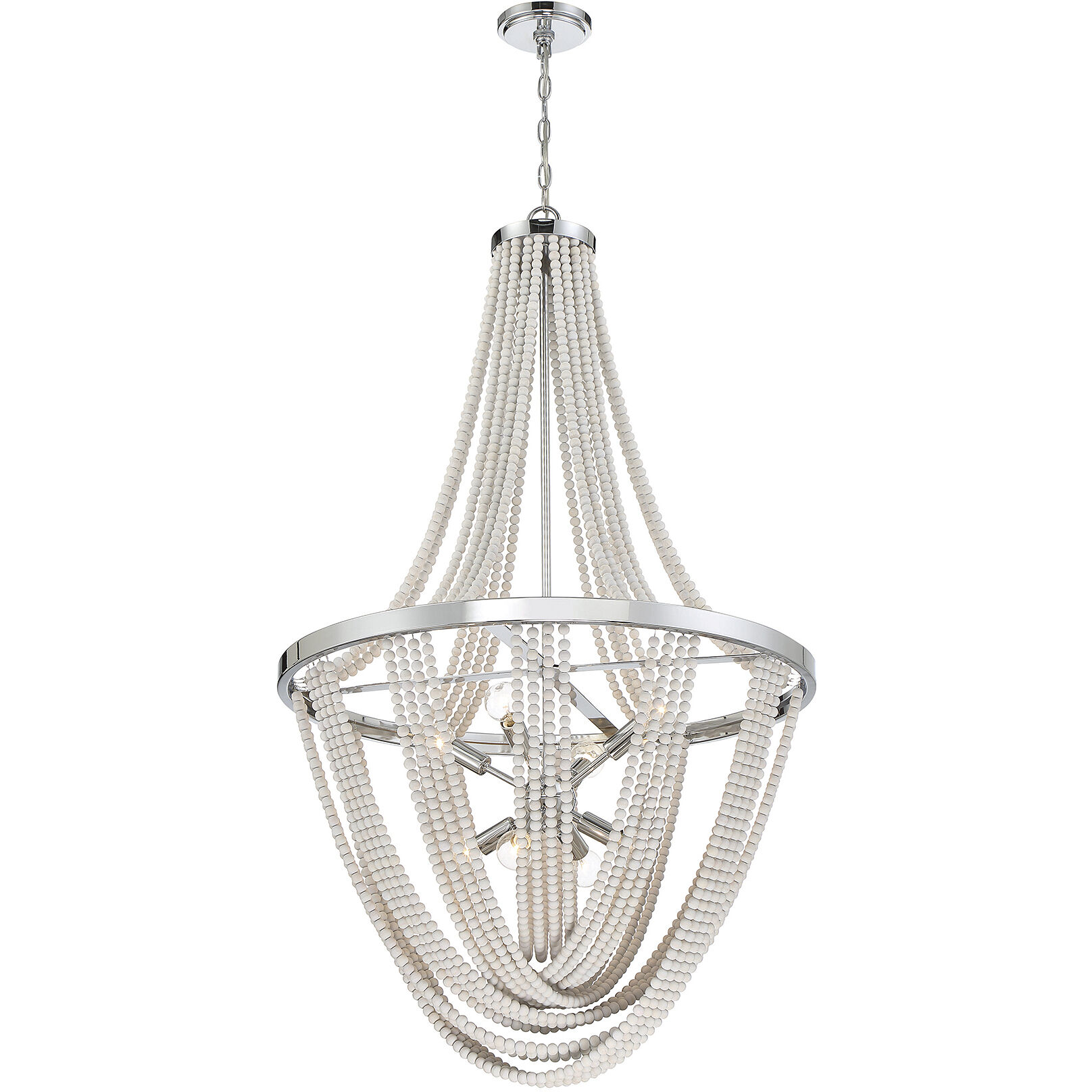 Contessa 8 Light 27 inch Polished Chrome with Wooden Beads Chandelier Ceiling Light, Wooden Beads