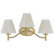 Rosa 3 Light 24.5 inch Noble Brass Bathroom Vanity Light Wall Light