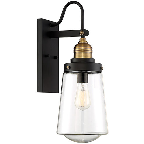 Macauley 1 Light 14 inch Vintage Black with Warm Brass Outdoor Wall Lantern