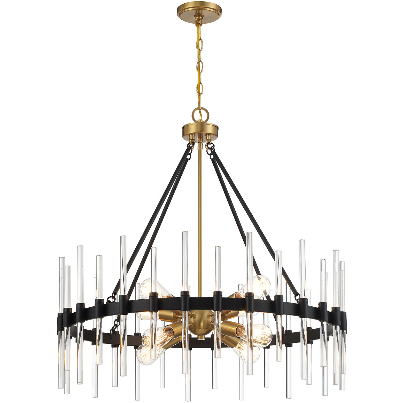 Santiago 8 Light 30 inch Black with Warm Brass Accents Pendant Ceiling Light
