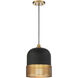 Eclipse 1 Light 10 inch Matte Black with Warm Brass Accents Pendant Ceiling Light