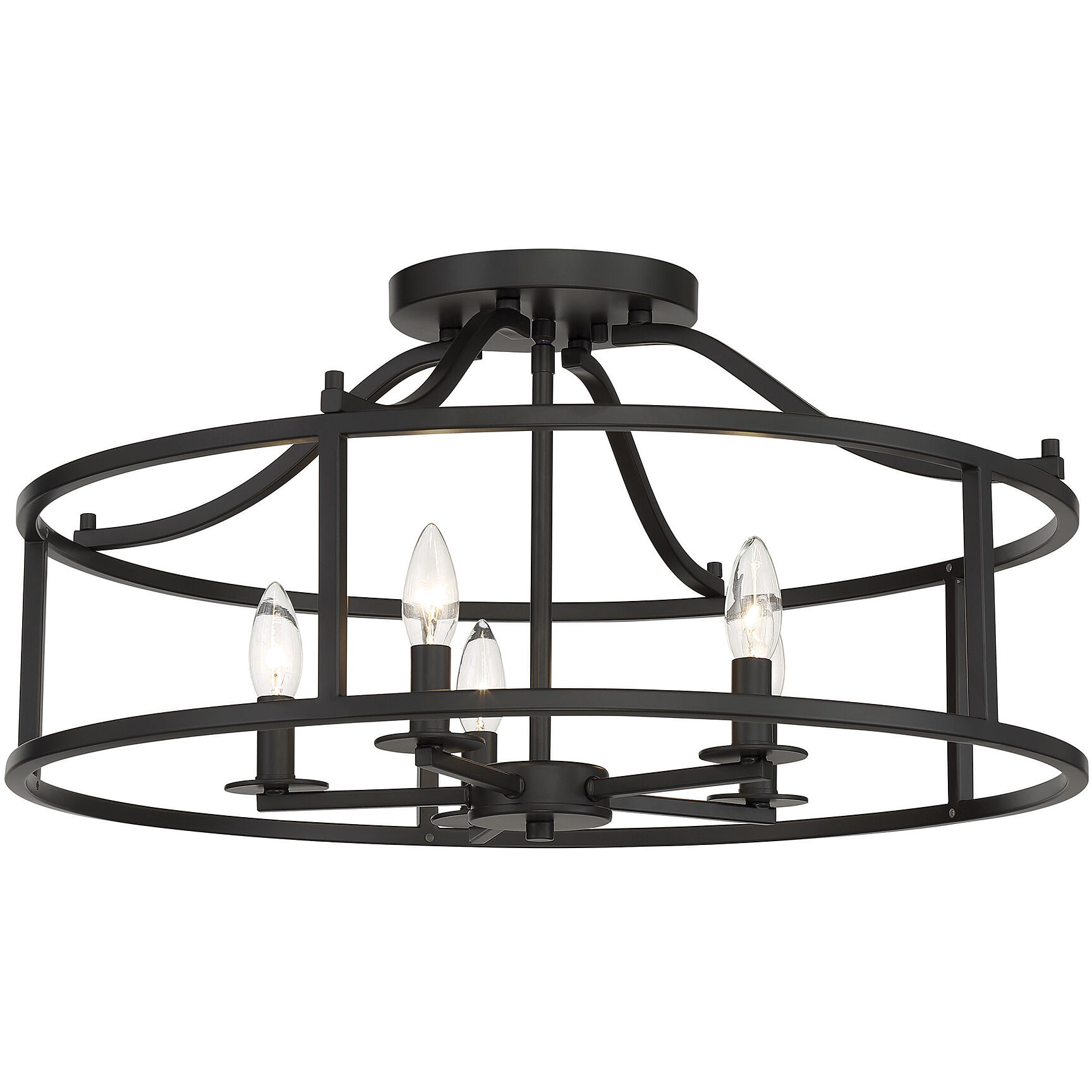 Stockton 5 Light 24 inch Matte Black Semi-Flush Ceiling Light, Essentials