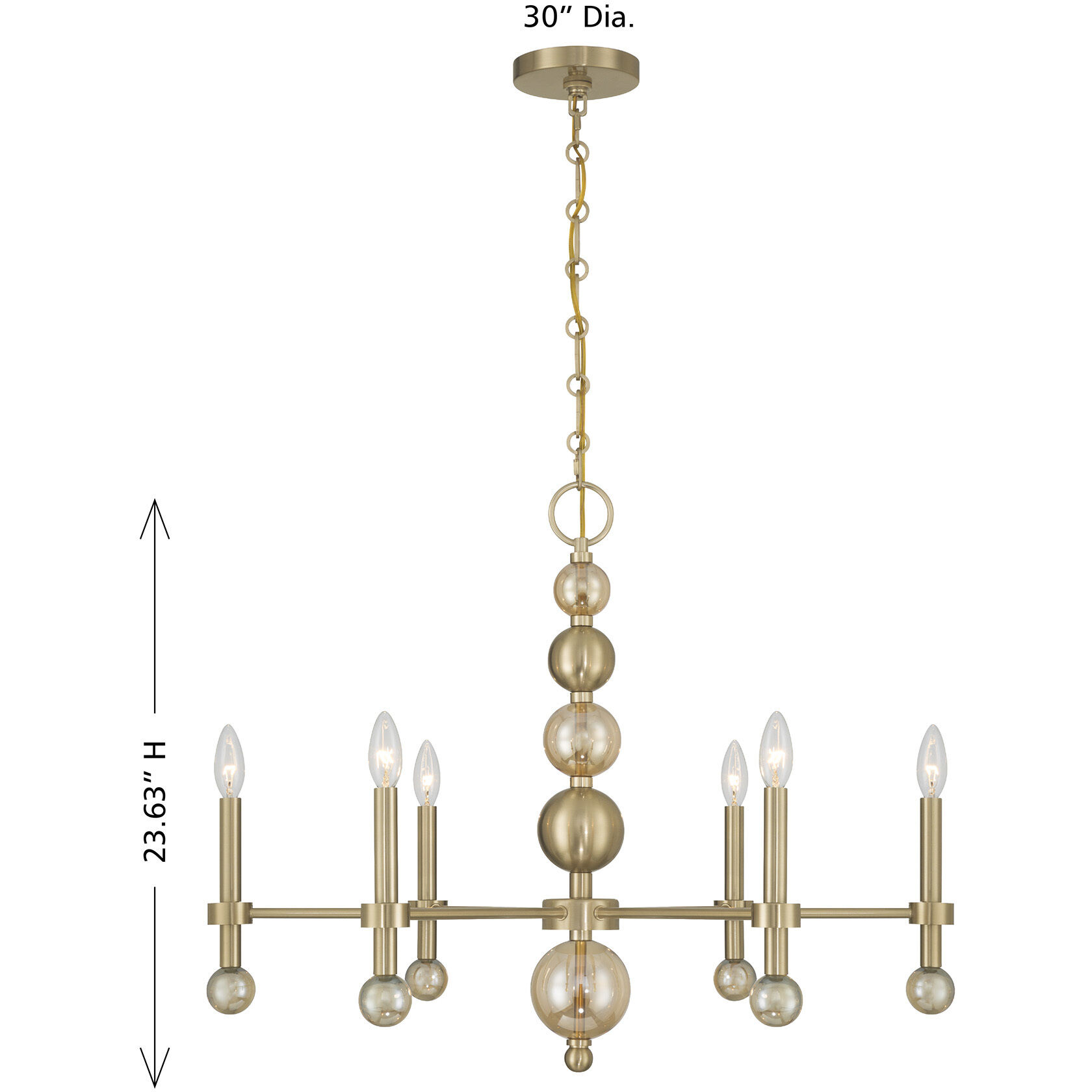 Crescent 6 Light 30 inch Noble Brass Chandelier Ceiling Light