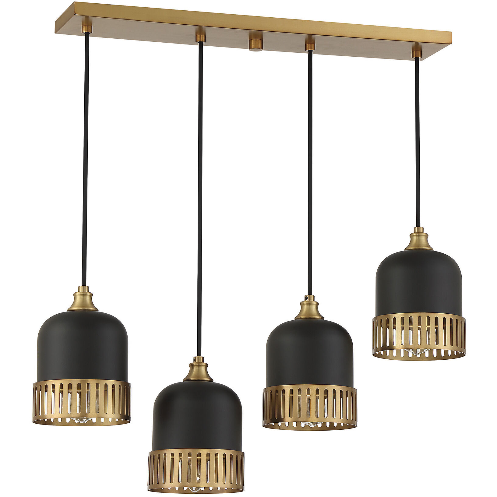 Eclipse 4 Light 26 inch Black with Warm Brass Accents Linear Chandelier Ceiling Light