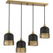 Eclipse 4 Light 26 inch Matte Black with Warm Brass Accents Linear Chandelier Ceiling Light