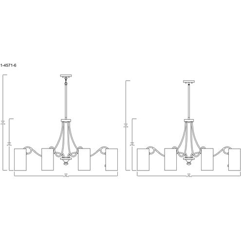 Calgary 6 Light 48 inch Matte Black Linear Chandelier Ceiling Light, Oval