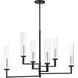 Folsom 6 Light 34 inch Matte Black with Polished Chrome Accents Linear Chandelier Ceiling Light, Adjustable