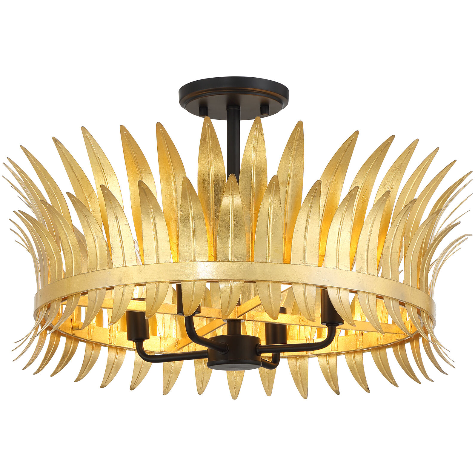 Ensley 4 Light 20 inch Matte Black with True Gold Semi-Flush Ceiling Light