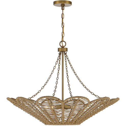 Cyperas 5 Light 30 inch Warm Brass and Rope Pendant Ceiling Light