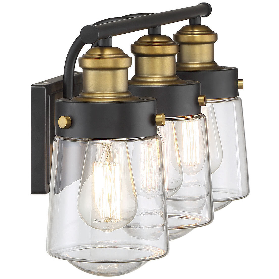 Macauley 3 Light 24 inch Vintage Black with Warm Brass Bathroom Vanity Light Wall Light