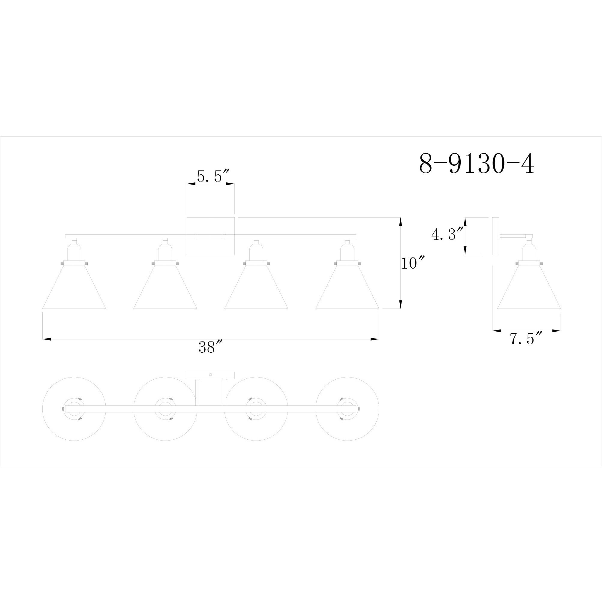 Drake 4 Light 38 inch Polished Nickel Bathroom Vanity Light Wall Light, Essentials