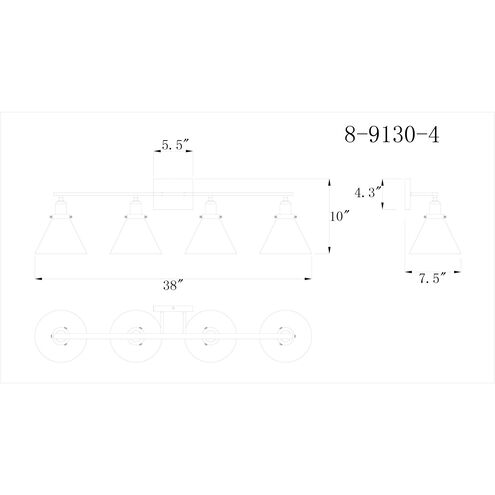 Drake 4 Light 38 inch Polished Nickel Bathroom Vanity Light Wall Light, Essentials