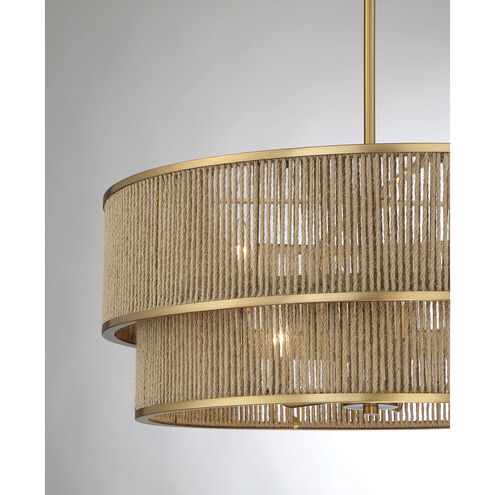 Ashburn 6 Light 28 inch Warm Brass and Rope Pendant Ceiling Light