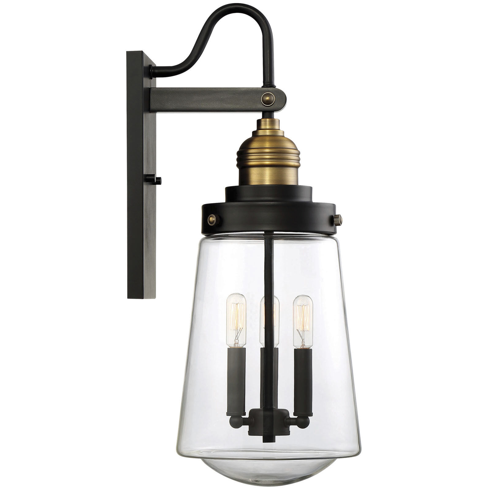 Macauley Outdoor Wall Lantern in Vintage Black with Warm Brass
