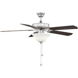 First Value 52 inch Satin Nickel with Chestnut and Grey Weathered Oak Blades Ceiling Fan in Frosted Opal