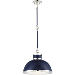 Corning 1 Light 16 inch Navy with Polished Nickel Accents Pendant Ceiling Light in Navy/Polished Nickel