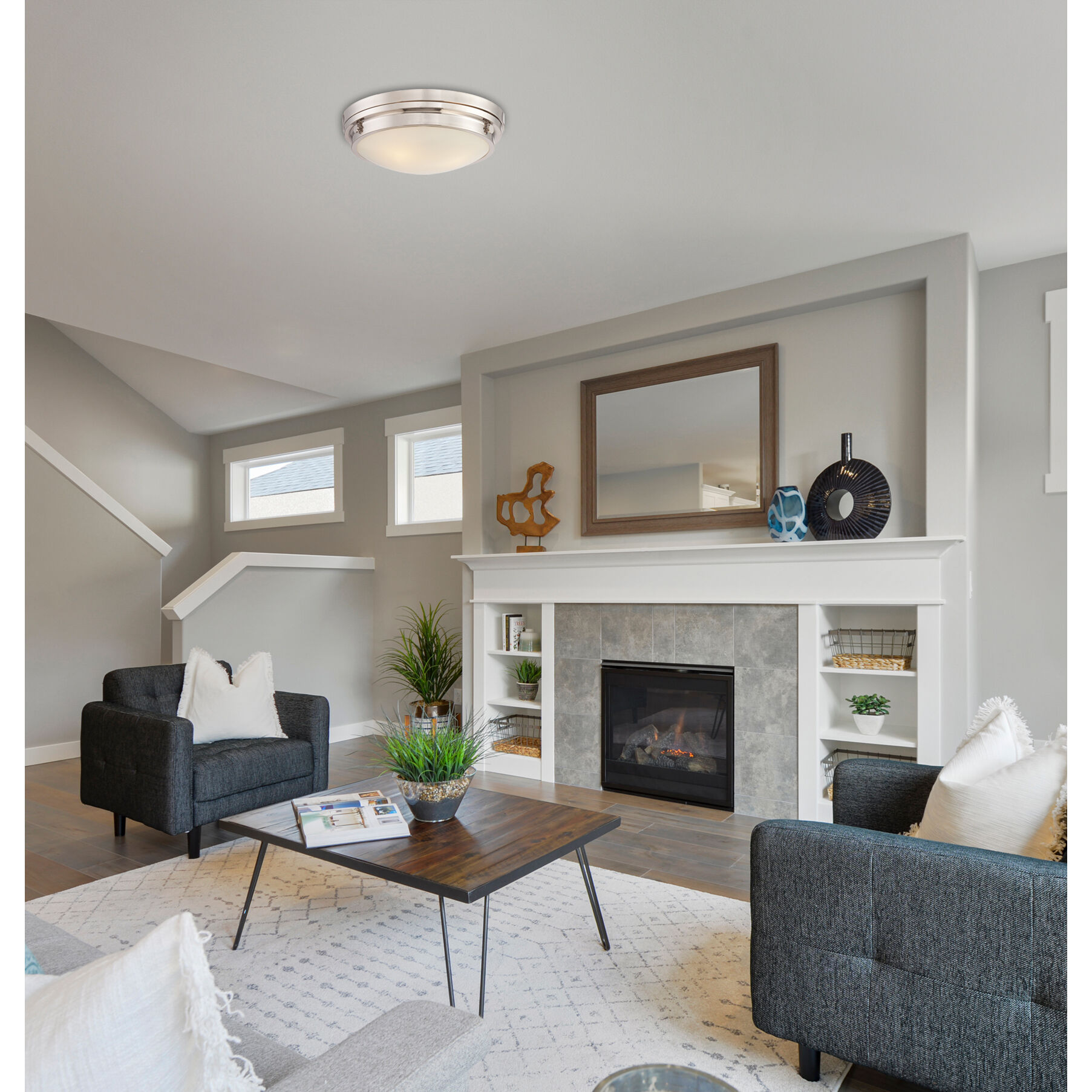 Lucerne 3 Light 15 inch Polished Nickel Flush Mount Ceiling Light, Essentials