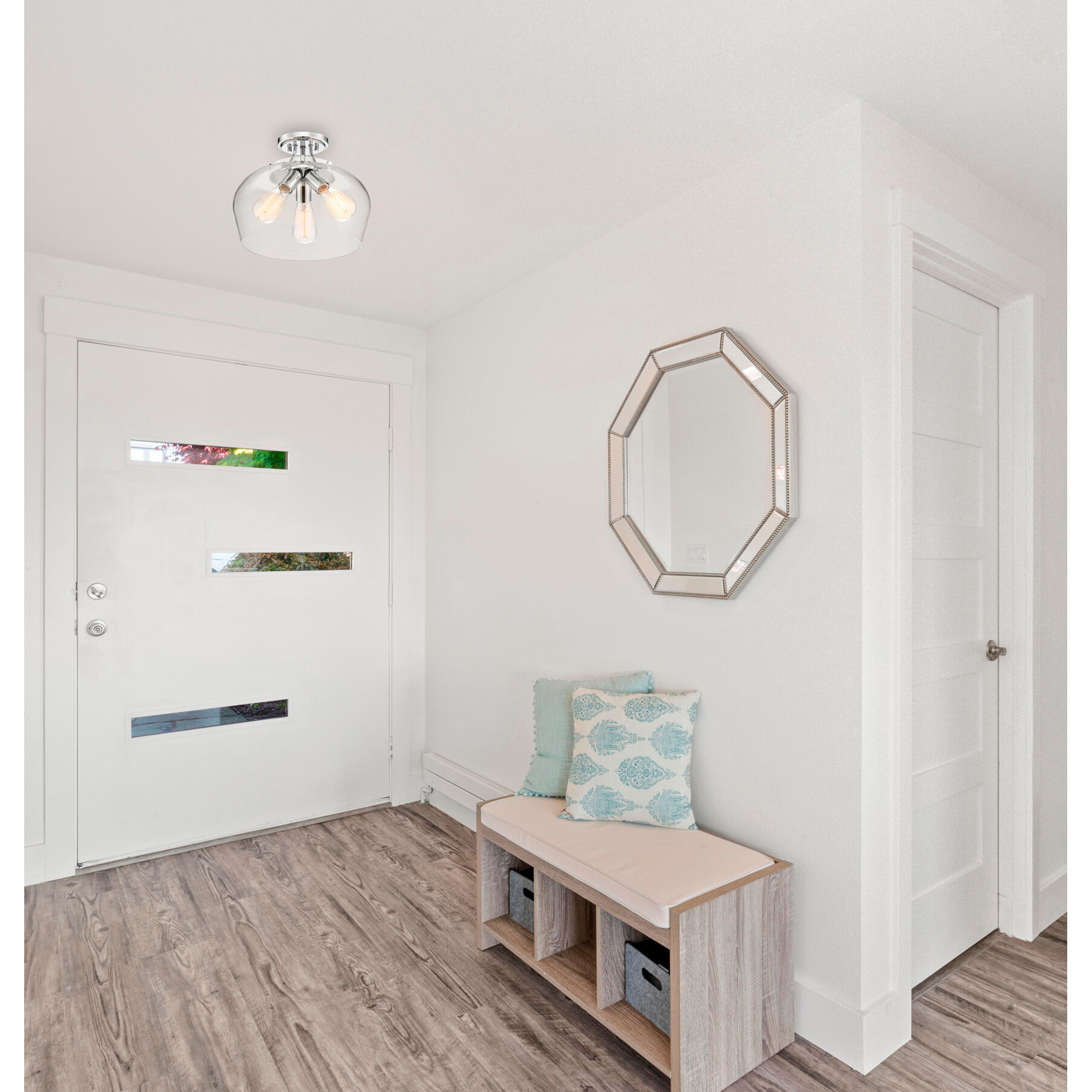 Octave 3 Light 13 inch Polished Chrome Semi-Flush Ceiling Light, Essentials