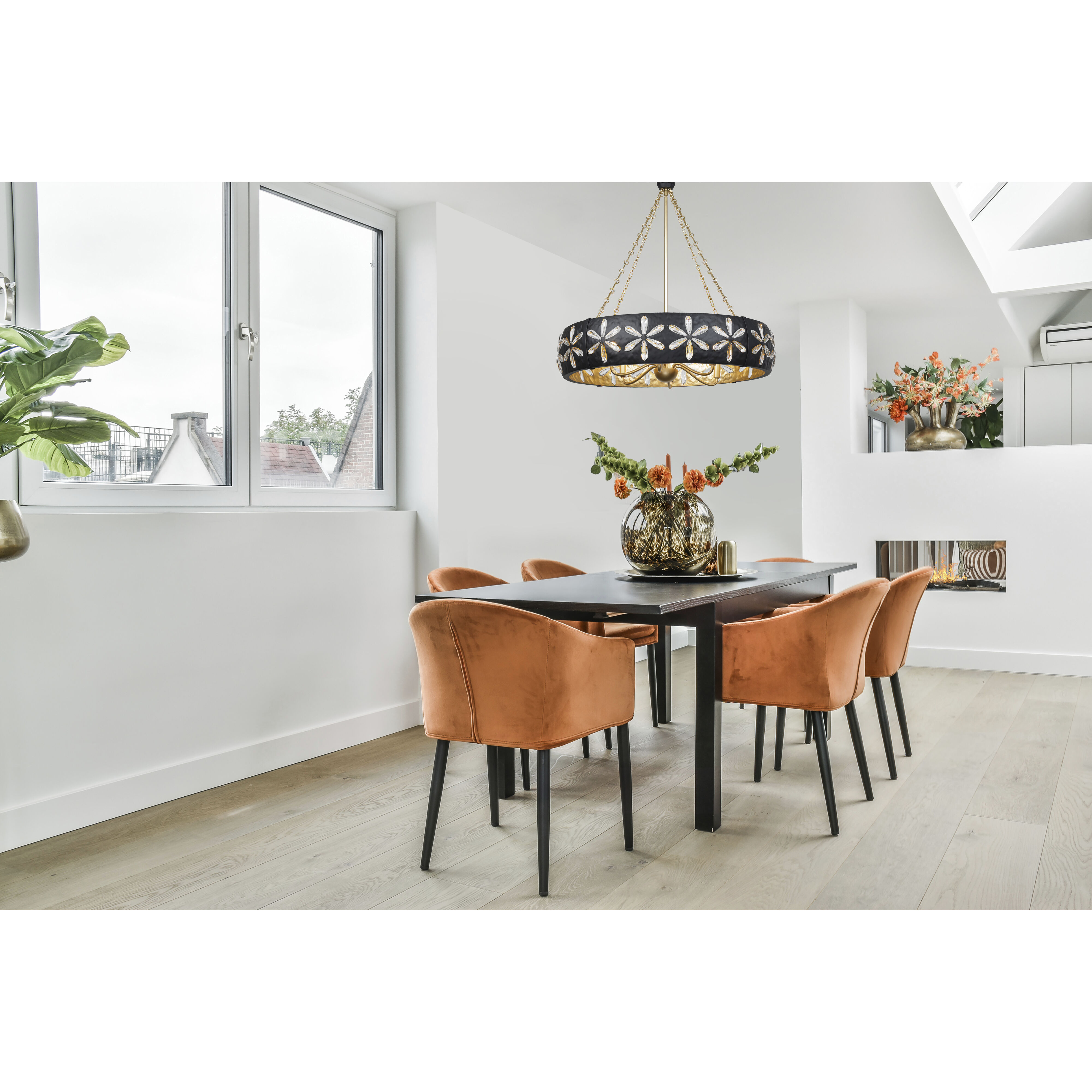 Venice 6 Light 30 inch Metropolis Black and Gold Chandelier Ceiling Light