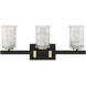 Keene 3 Light 23 inch Matte Black with Warm Brass Accents Bathroom Vanity Light Wall Light, Lighting One