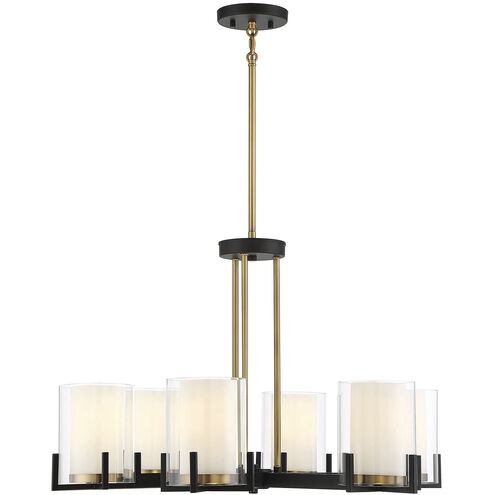 Eaton 6 Light 28 inch Matte Black with Warm Brass Accents Chandelier Ceiling Light
