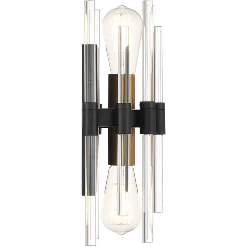 Santiago 2 Light 8 inch Black with Warm Brass Wall Sconce Wall Light