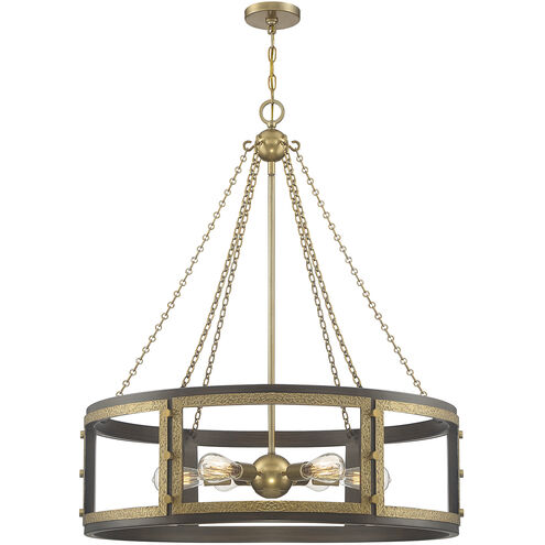 Lakefield 6 Light 34 inch Burnished Brass with Walnut Pendant Ceiling Light