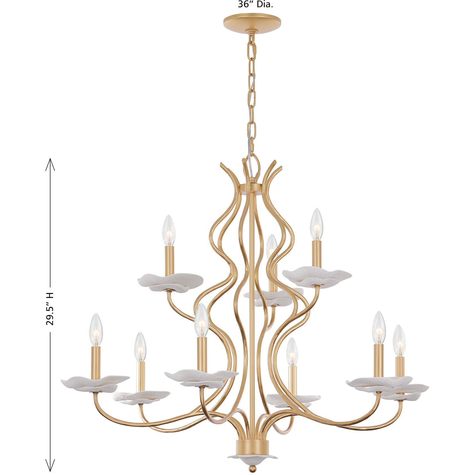 Lilly 9 Light 36 inch Royal Gold Chandelier Ceiling Light
